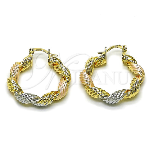 Oro Laminado Medium Hoop, Gold Filled Style and Hollow Polished, Tricolor, 02.170.0124.1.30