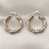 Oro Laminado Medium Hoop, Gold Filled Style Twist and Hollow Design, Polished, Tricolor, 02.170.0124.1.30