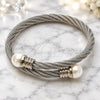 Stainless Steel Individual Bangle, Twist and Ball Design, with Ivory Pearl, Polished, Steel Finish, 07.138.0021 (Thickness, One size fits all)