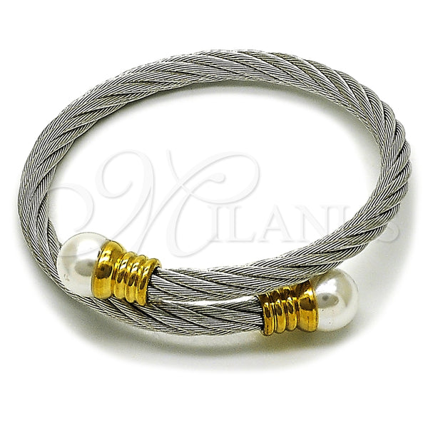 Stainless Steel Individual Bangle, and Ball with Ivory Pearl, Polished, Two Tone, 07.138.0021.1