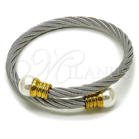 Stainless Steel Individual Bangle, and Ball with Ivory Pearl, Polished, Two Tone, 07.138.0021.1