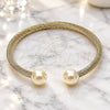 Stainless Steel Individual Bangle, Twist and Ball Design, with Ivory Pearl, Polished, Steel Finish, 07.138.0022 (04 MM Thickness, One size fits all)