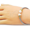 Stainless Steel Individual Bangle, and Ball with Gray Pearl, Polished, Two Tone, 07.138.0023.1