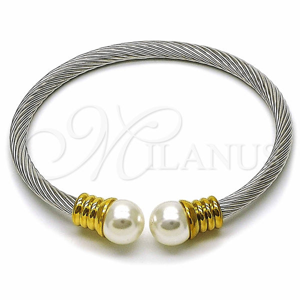 Stainless Steel Individual Bangle, and Ball with Gray Pearl, Polished, Two Tone, 07.138.0023.1