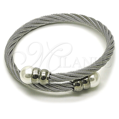 Stainless Steel Individual Bangle, and Ball with Ivory Pearl, Polished, Steel Finish, 07.138.0024