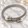 Stainless Steel Individual Bangle, Twist and Ball Design, with Ivory Pearl, Polished, Steel Finish, 07.138.0024 (Thickness, One size fits all)
