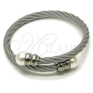 Stainless Steel Individual Bangle, Twist and Ball Design, with Ivory Pearl, Polished, Steel Finish, 07.138.0024 (Thickness, One size fits all)
