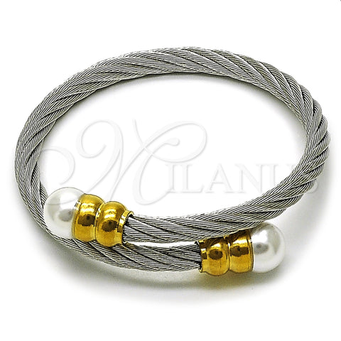 Stainless Steel Individual Bangle, and Ball with Ivory Pearl, Polished, Two Tone, 07.138.0024.1