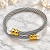Stainless Steel Individual Bangle, Twist and Ball Design, with Ivory Pearl, Polished, Two Tone, 07.138.0024.1 (Thickness, One size fits all)