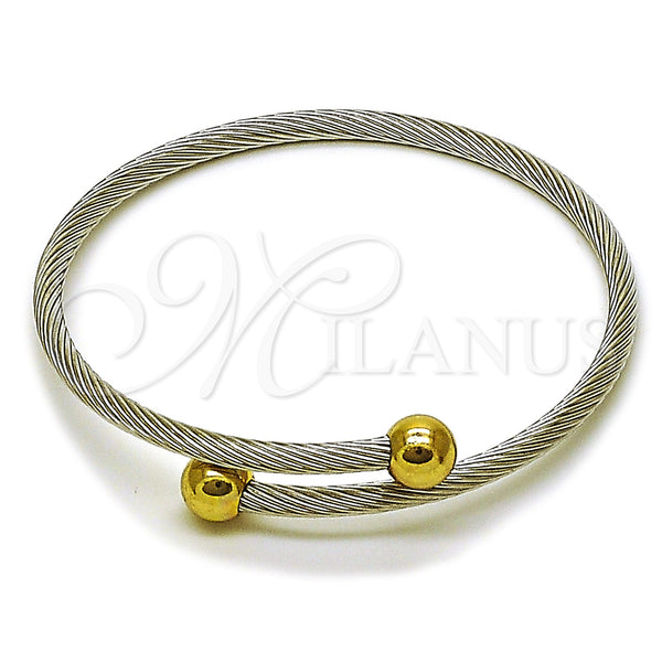 Stainless Steel Individual Bangle, Twist and Ball Design, Polished, Two Tone, 07.138.0028.1 (03 MM Thickness, One size fits all)