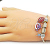 Oro Laminado Charm Bracelet, Gold Filled Style Shell and Star Design, with White Crystal, Red Enamel Finish, Golden Finish, 03.442.0003.07 (Thickness, 7 Inches Length)