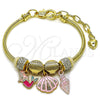 Oro Laminado Charm Bracelet, Gold Filled Style Shell and Little Girl Design, with White Crystal, Pink Enamel Finish, Golden Finish, 03.442.0005.07 (Thickness, 7 Inches Length)