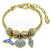 Oro Laminado Charm Bracelet, Gold Filled Style Shell Design, with White Crystal, Turquoise Enamel Finish, Golden Finish, 03.442.0006.07