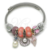 Stainless Steel Individual Bangle, Shell and Star Design, with Ivory Pearl and Pink Crystal, Pink Enamel Finish, Steel Finish, 07.442.0001.1