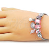 Stainless Steel Individual Bangle, Shell and Star Design, with Ivory Pearl and Pink Crystal, Pink Enamel Finish, Steel Finish, 07.442.0001.1 (03 MM Thickness, One size fits all)