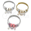 Stainless Steel Individual Bangle, Shell and Star Design, with Ivory Pearl and Pink Crystal, Pink Enamel Finish, Steel Finish, 07.442.0001.1 (03 MM Thickness, One size fits all)