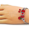 Stainless Steel Individual Bangle, Cherry and Strawberry Design, with Garnet Crystal, Red Enamel Finish, Steel Finish, 07.442.0002 (03 MM Thickness, One size fits all)