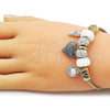 Stainless Steel Individual Bangle, Heart and Shell Design, with Aurore Boreale Crystal and Ivory Pearl, Grey Enamel Finish, Golden Finish, 07.442.0003 (03 MM Thickness, One size fits all)
