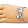 Stainless Steel Individual Bangle, Butterfly and Heart Design, with Aurore Boreale and White Crystal, White Enamel Finish, Steel Finish, 07.442.0004