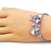 Stainless Steel Individual Bangle, Butterfly and Heart Design, with Pink and White Crystal, Purple Enamel Finish, Steel Finish, 07.442.0004.1 (03 MM Thickness, One size fits all)
