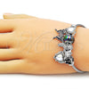 Stainless Steel Individual Bangle, Butterfly and Heart Design, with Aurore Boreale and White Crystal, Black Enamel Finish, Steel Finish, 07.442.0004.2