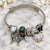Stainless Steel Individual Bangle, Butterfly and Heart Design, with Aurore Boreale and White Crystal, Black Enamel Finish, Steel Finish, 07.442.0004.2 (03 MM Thickness, One size fits all)