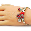 Stainless Steel Individual Bangle, Heart and Apple Design, with Garnet and White Crystal, Polished, Golden Finish, 07.442.0005 (03 MM Thickness, One size fits all)