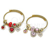 Stainless Steel Individual Bangle, Heart and Apple Design, with Garnet and White Crystal, Polished, Golden Finish, 07.442.0005 (03 MM Thickness, One size fits all)