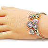 Stainless Steel Individual Bangle, Heart Design, with White and Pink Crystal, Polished, Golden Finish, 07.442.0005.1