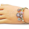 Stainless Steel Individual Bangle, Heart and Apple Design, with White and Pink Crystal, Polished, Golden Finish, 07.442.0005.1 (03 MM Thickness, One size fits all)