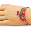 Stainless Steel Individual Bangle, Cherry and Heart Design, with Garnet and White Crystal, Red Enamel Finish, Golden Finish, 07.442.0006