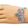 Stainless Steel Individual Bangle, Turtle and Dolphin Design, with Light Turquoise and White Crystal, Polished, Steel Finish, 07.442.0007