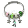 Stainless Steel Individual Bangle, Turtle and Star Design, with Green Crystal, Polished, Steel Finish, 07.442.0011