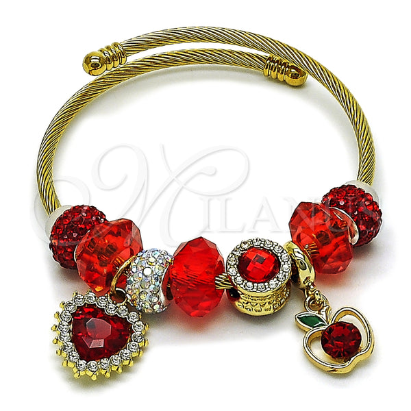 Stainless Steel Individual Bangle, Heart Design, with Garnet and Aurore Boreale Crystal, Polished, Golden Finish, 07.442.0012