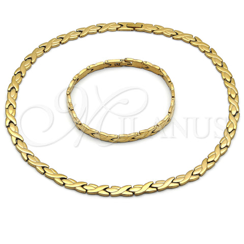 Stainless Steel Necklace and Bracelet, Hugs and Kisses Design, Polished, Golden Finish, 06.231.0035.2