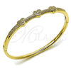 Oro Laminado Individual Bangle, Gold Filled Style Heart Design, with White Micro Pave and White Cubic Zirconia, Polished, Golden Finish, 07.283.0007.04