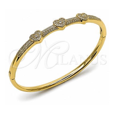 Oro Laminado Individual Bangle, Gold Filled Style Heart Design, with White Micro Pave and White Cubic Zirconia, Polished, Golden Finish, 07.283.0007.04 (Thickness, Size 4 (2.25 Diameter))