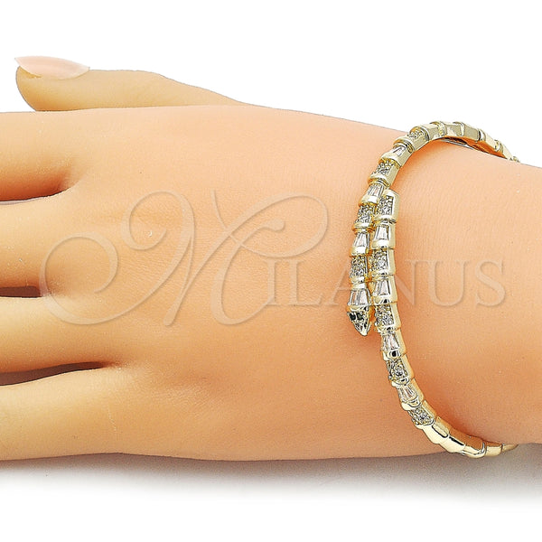 Gold Filled Jewelry — Individual Bangle Snake and Baguette Design with White — alternate product view — SKU 163357 | Oro Laminado joyería — Individual Bangle Snake and Baguette diseño with blanco — SKU 163357