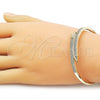 Oro Laminado Individual Bangle, Gold Filled Style Arrow Design, with White Micro Pave, Polished, Golden Finish, 07.283.0008.04