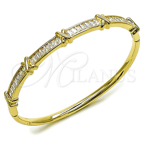 Oro Laminado Individual Bangle, Gold Filled Style Baguette Design, with White Cubic Zirconia, Polished, Golden Finish, 07.283.0009.04