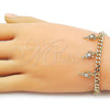 Oro Laminado Charm Bracelet, Gold Filled Style key and Heart Design, with White Cubic Zirconia, Polished, Golden Finish, 03.283.0548.07 (05 MM Thickness, 7 Inches Length)