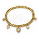 Pulsera de Dije 03.283.0552.07 Oro Laminado, Diseño de Corazón y Miami Cubana, con Zirconia Cubica Blanca y Micro Pave Blanca, Pulido, Tono Dorado (Grosor 05 MM, 7 Pulgadas de Largo)