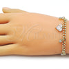 Oro Laminado Charm Bracelet, Gold Filled Style Heart and Miami Cuban Design, with White Cubic Zirconia, Polished, Golden Finish, 03.283.0553.07 (05 MM Thickness, 7 Inches Length)