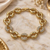 Oro Laminado Fancy Bracelet, Gold Filled Style with White Micro Pave, Polished, Golden Finish, 03.283.0556.07 (12 MM Thickness, 7 Inches Length)