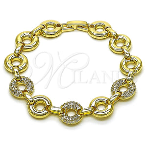 Oro Laminado Fancy Bracelet, Gold Filled Style with White Micro Pave, Polished, Golden Finish, 03.283.0556.07 (12 MM Thickness, 7 Inches Length)