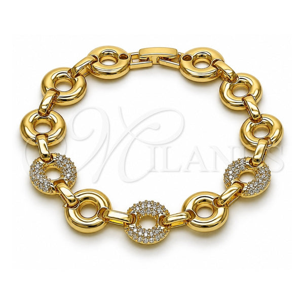 Oro Laminado Fancy Bracelet, Gold Filled Style with White Micro Pave, Polished, Golden Finish, 03.283.0556.07 (12 MM Thickness, 7 Inches Length)