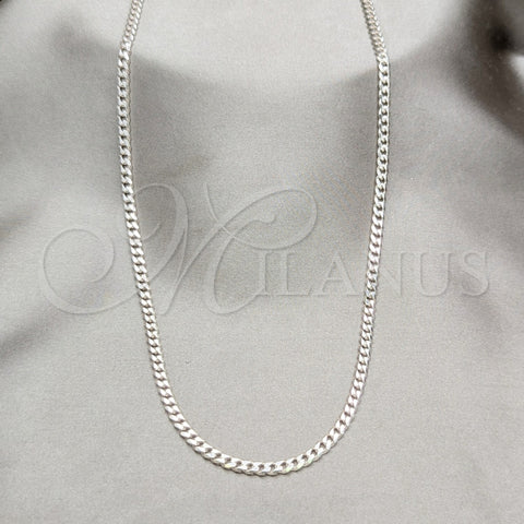 Sterling Silver Basic Necklace, Curb Design, Polished, Silver Finish, 04.433.0007.24 (100 Gauge, Thickness, 24 Inches Length)