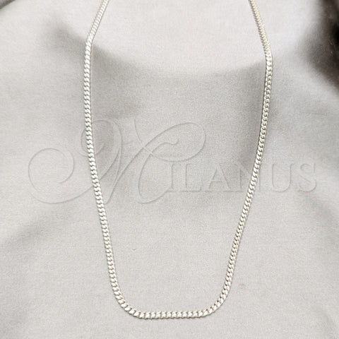 Sterling Silver Basic Necklace, Curb and Miami Cuban Design, Polished, Silver Finish, 04.433.0009.22 (0.80 Gauge, Thickness, 22 Inches Length)