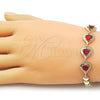 Oro Laminado Fancy Bracelet, Gold Filled Style Heart Design, with Garnet Cubic Zirconia, Polished, Golden Finish, 03.283.0558.07