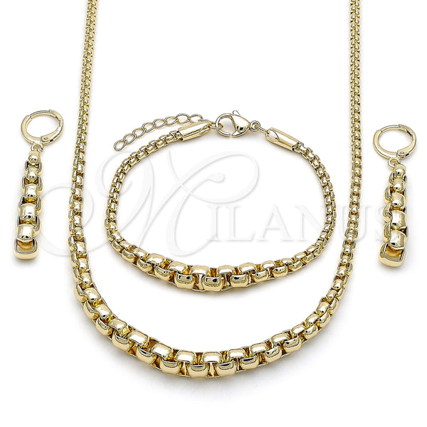 Oro Laminado Necklace and Bracelet, Gold Filled Style Box Design, Polished, Golden Finish, 06.213.0031.16